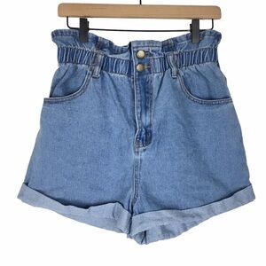 FOREVER 21 Paper Bag Jean Shorts High Waist Mom Stretch Denim Light Wash Size 29